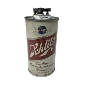 VTG Schlitz Beer Can Table Lighter Japan Breweriana Milwaukee Famous 12oz Empty*